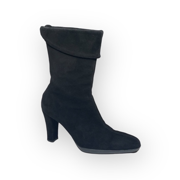 Aquatalia ⌘ Fold Over Suede Heeled Slouchy Boots ⌘ Back Zipper ⌘ Black 6.5M - Picture 15 of 16